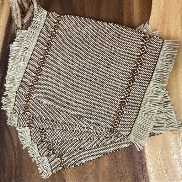 Mid Century Woven Wool Placemats Brown Beige Geometric